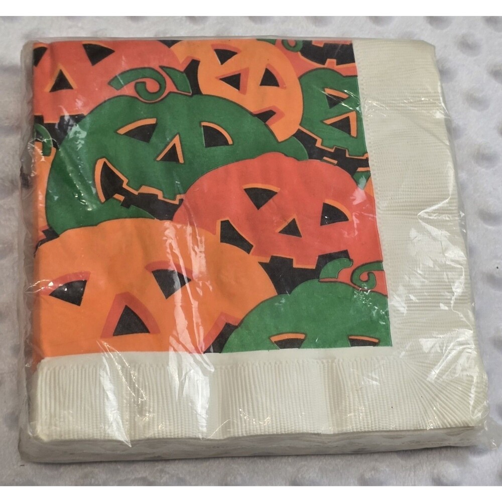 Vintage Halloween Pumpkin Napkins New 3-Ply Paper 20 Jack O Lantern Party Supply